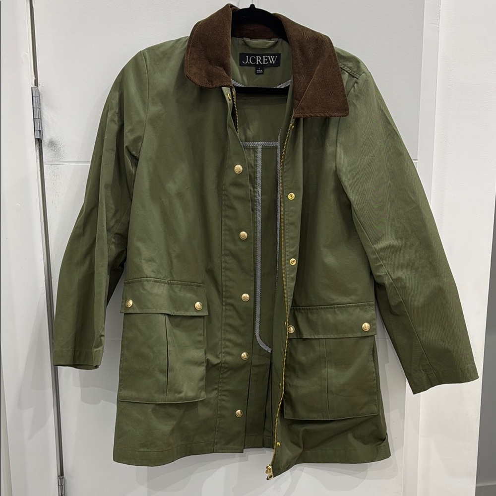 J.Crew Olive Green Jacket with Brown Collar